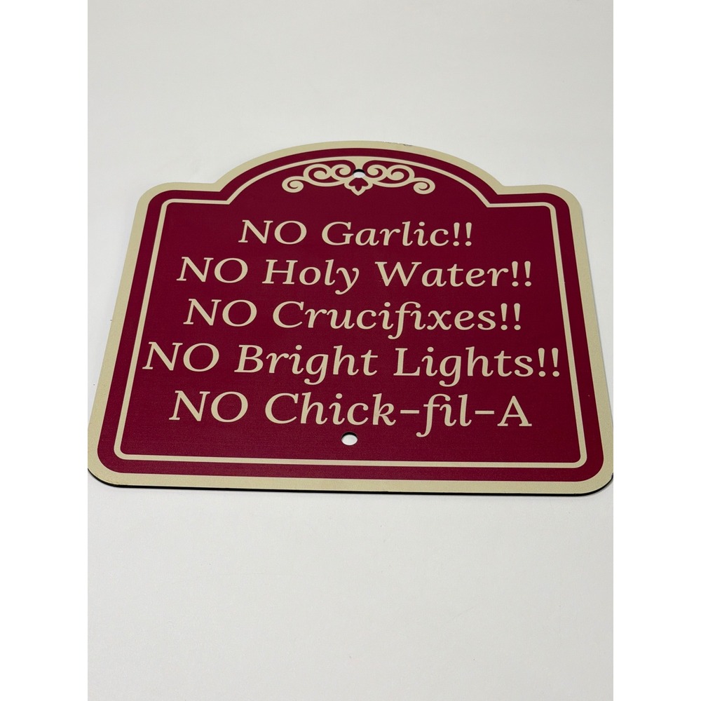 Vampire Rules Novelty Sign No Garlic Holy‎ Water Chick-fil-A Burgundy 12x12